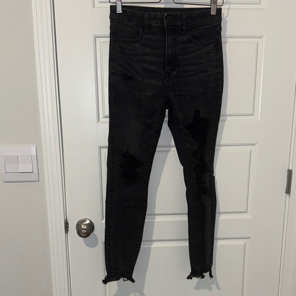 american eagle forever soft black ripped skinny jeans size 6